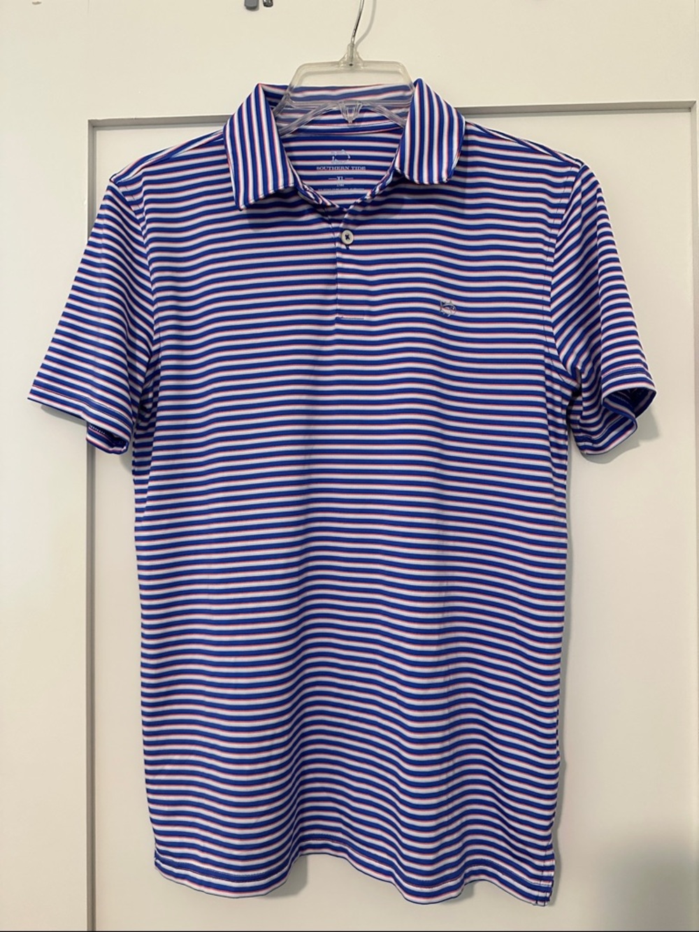 Southern Tide Boys XL 16 Striped Blue White Polo Shirt